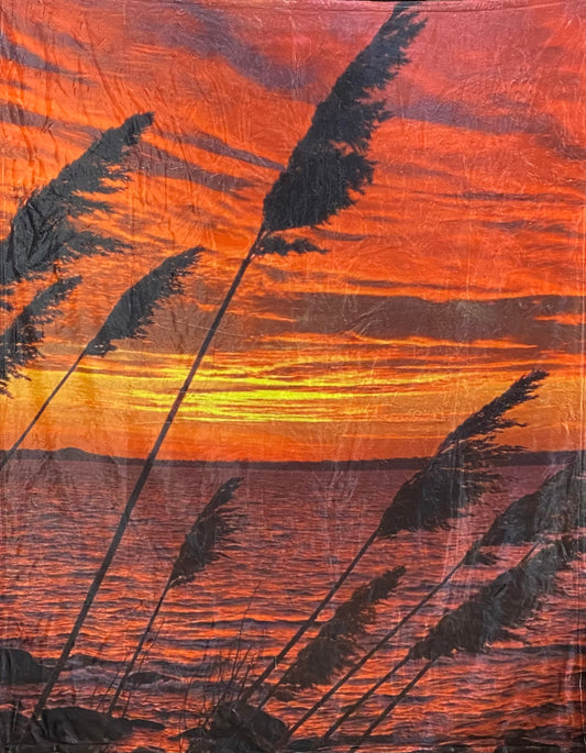 Cattail Sunset Plush Fleece Blanket