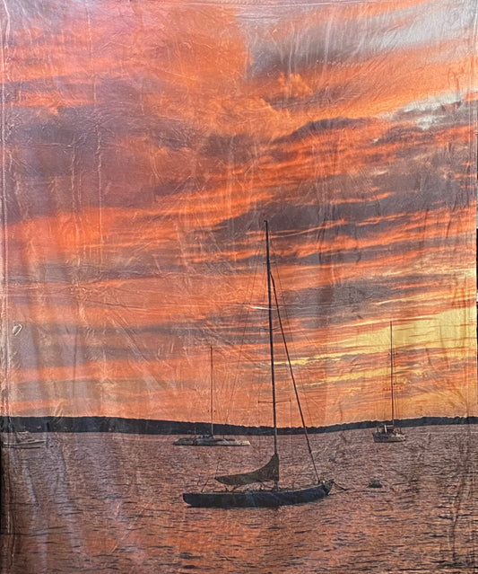 Pink Boat Sunset Plush Fleece Blanket