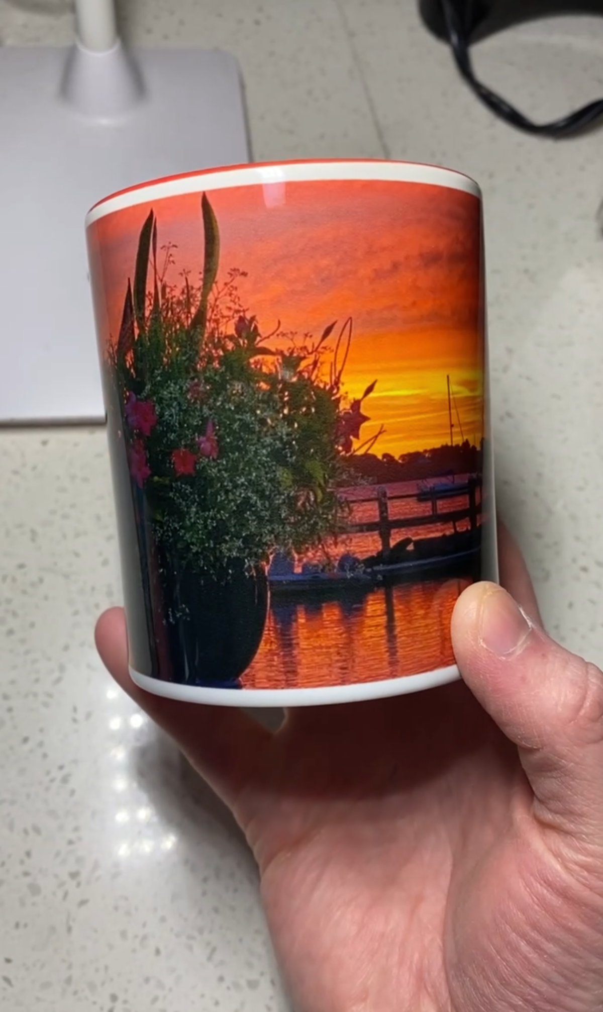 Fire Red Sunset with Flowers Mug